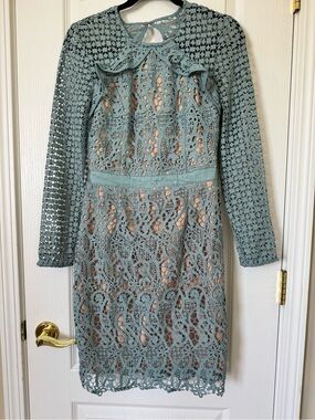 Adelyn Rae Bailey Lace Sheath Dress Size Small Blue Crochet Lace Long Sleeve